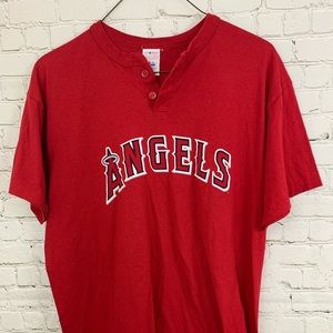 Angles Majestic Baseball Henley Shirt XL